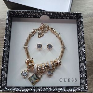 Guess Gold Charm Bracelet with Clear Crystals